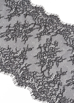 Кружево шантильи черное неэластичное ширина 22 см купон 2.9 м