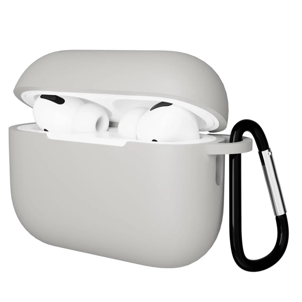 Чехол для Airpods Pro 2 Gurdini прорезиненный soft touch c карабином Серый