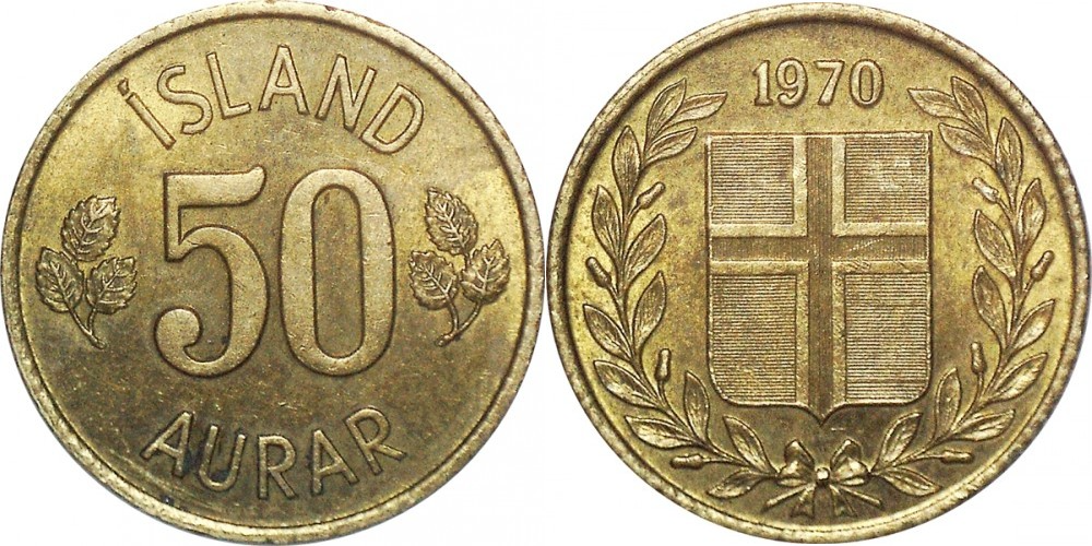 Исландия 50 эйре, 1969 - 1974 Герб XF