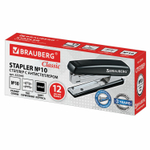Степлер №10 BRAUBERG "Classic" до 12 листов с антистеплером черный (3 штуки в упаковке)