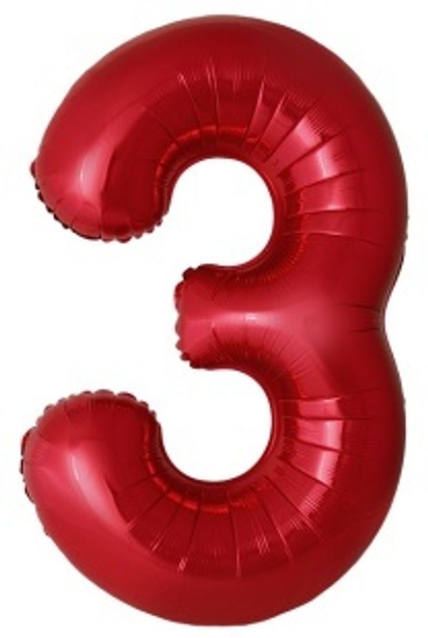F Шар (40''/102 см) Цифра, 3 Slim, Красный, Металлик, 1 шт. в уп. (БГ-60)