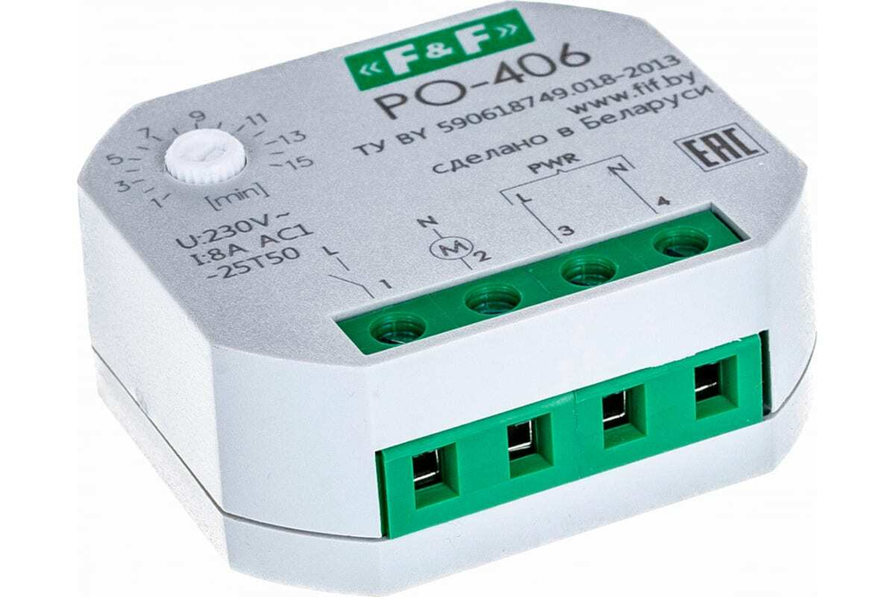Реле времени PO-406 8А 230В 1НО IP20 задержка выключ./управ. контактом