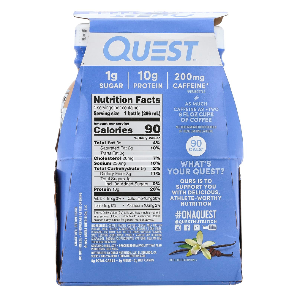 Quest Nutrition, холодный кофе, ванильный латте, 4 флакона по 296 мл (10 жидк. унций)