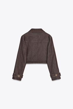 ZARA КОРОТКАЯ КУРТКА С КОНТРАСТНОЙ СТРОЧКОЙ, КОРИЧНЕВЫЙ