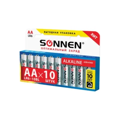 Батарейка АА SONNEN Alkaline, алкалиновые 10шт. 451086