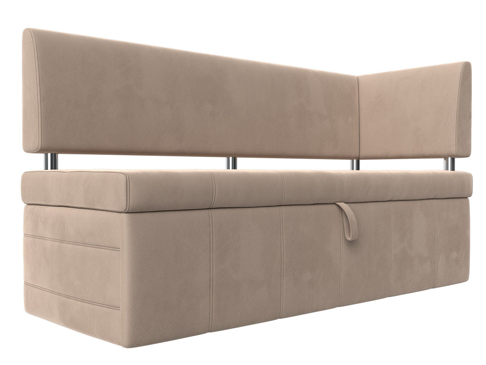 Диван кухонный прямой Стоун с углом правый, Бежевый, Велюр, 107265