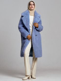 Шуба из овечьей шерсти, голубая, SilverFox