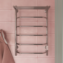 Полотенцесушитель электрический EWRIKA Сафо FT 80x55 см, подключение справа, слева, глянцевый хром, лесенка, с полкой