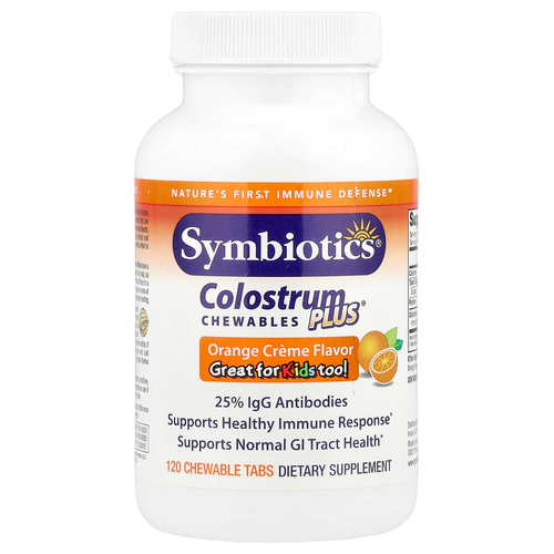 Symbiotics, Colostrum Plus, апельсиновый крем, 120 жевательных таблеток