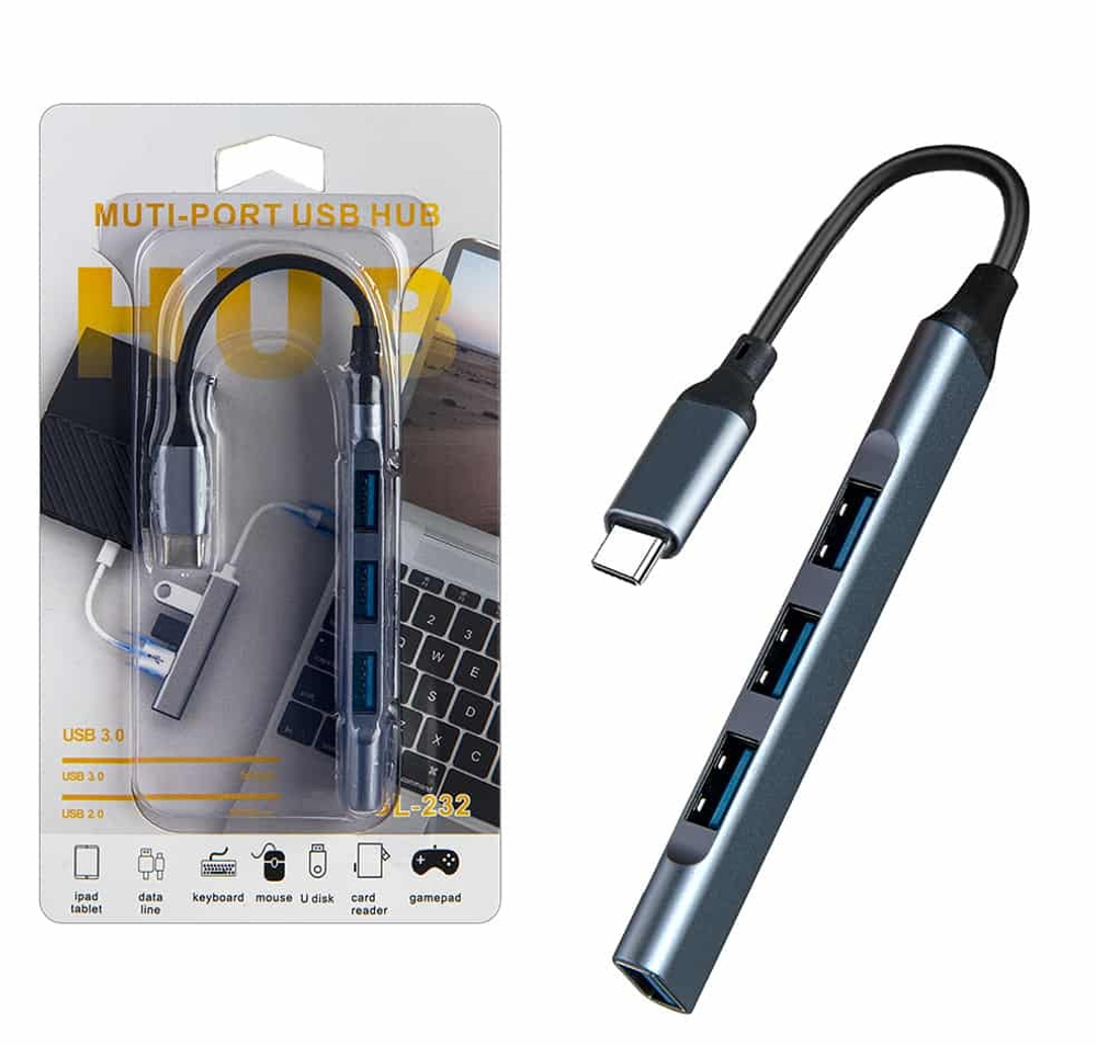 Переходник OTG TypeC 4USB (серый)