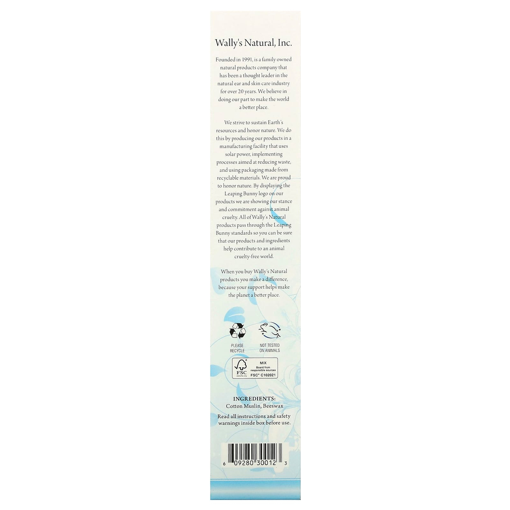 Wally's Natural, Ушные свечи из пчелиного воска, коллекция Luxury, без запаха, 12 свечей