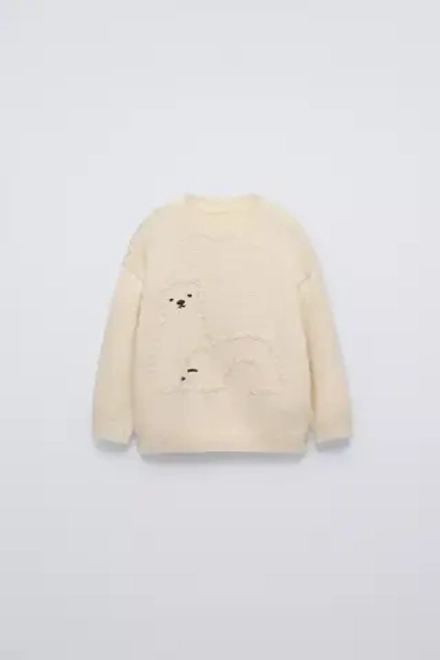 ZARA СВИТЕР С УЗОРОМ «МЕДВЕДЬ», ЭКРЮ