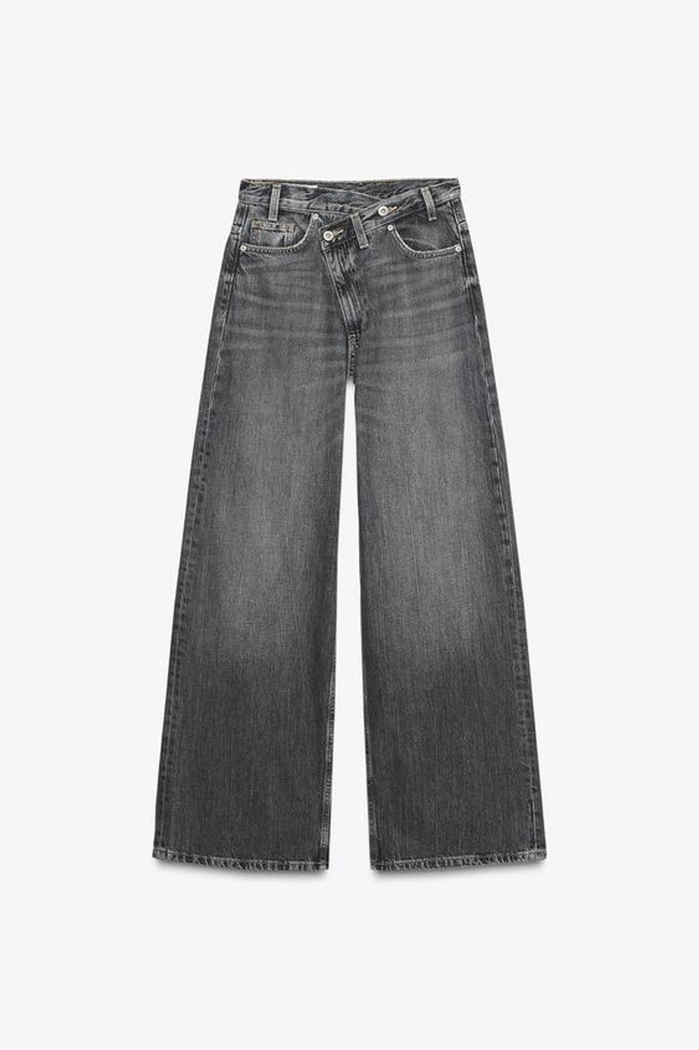 ZARA ДЖИНСЫ TRF WIDE LEG С ПЕРЕКРЕСТНОЙ ТАЛИЕЙ И ВЫСОКОЙ ПОСАДКОЙ, АНТРАЦИТОВО-СЕРЫЙ