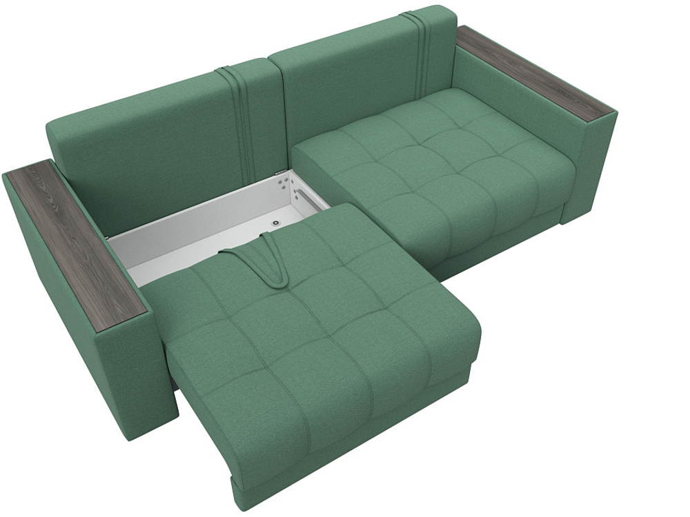 Диван прямой с декором Лига-049 НПБ, Амур 11 РОГОЖКА зеленый