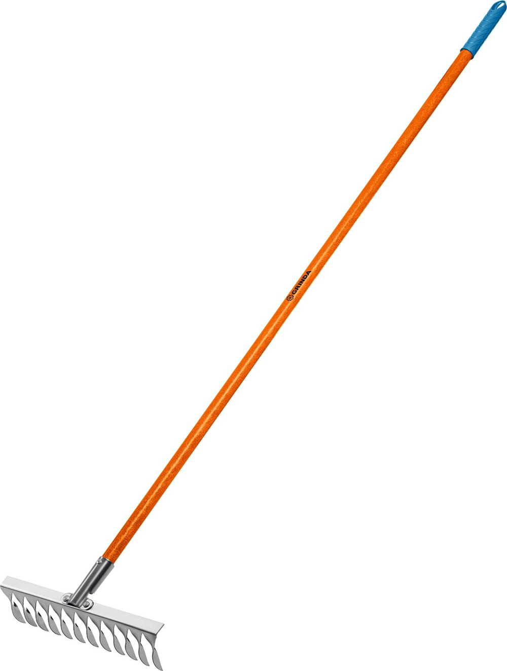 GRINDA  GS-14 WOOD, 14 витых зубцов, размеры 445х95х1300 мм, углеродистая сталь, антикор. покрыт., черенок дерев. высш. сорт, садовые грабли(39581-14)