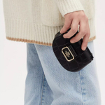 COACH Morgan Crocodile Embossed Leather Saddle Bag One Shoulder Crossbody Card Holder Women"s Gold & Black