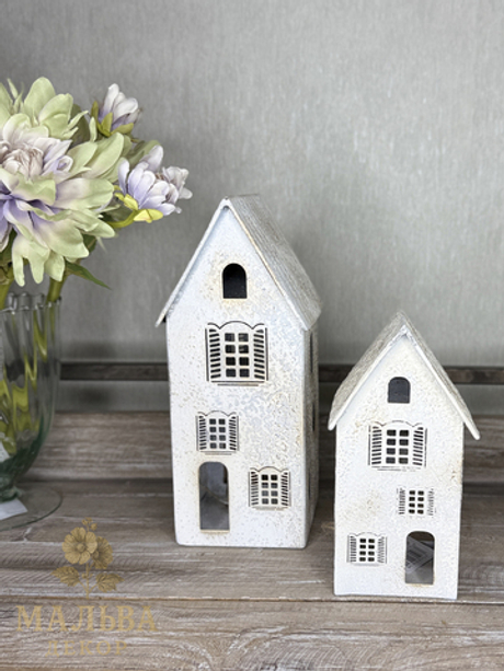 Декоративный подсвечник "Домик" средний античный крем 11,5x11,5xH26 см CAMPO Home & Garden