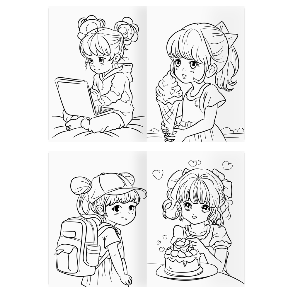 Раскраска А4, 16 стр., "В стиле kawaii"