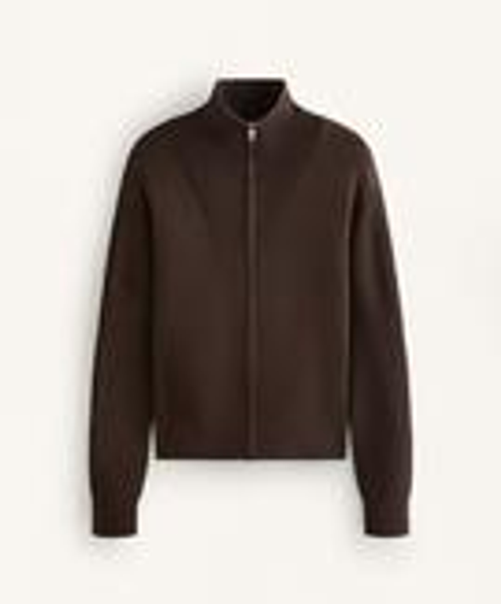 Oysho Вязаная куртка с воротником в рубчик, коричневый