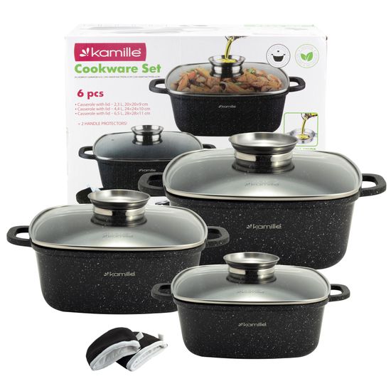 Набор посуды 6 предметов с прихватками Kamille KM 4435 из литого алюминия