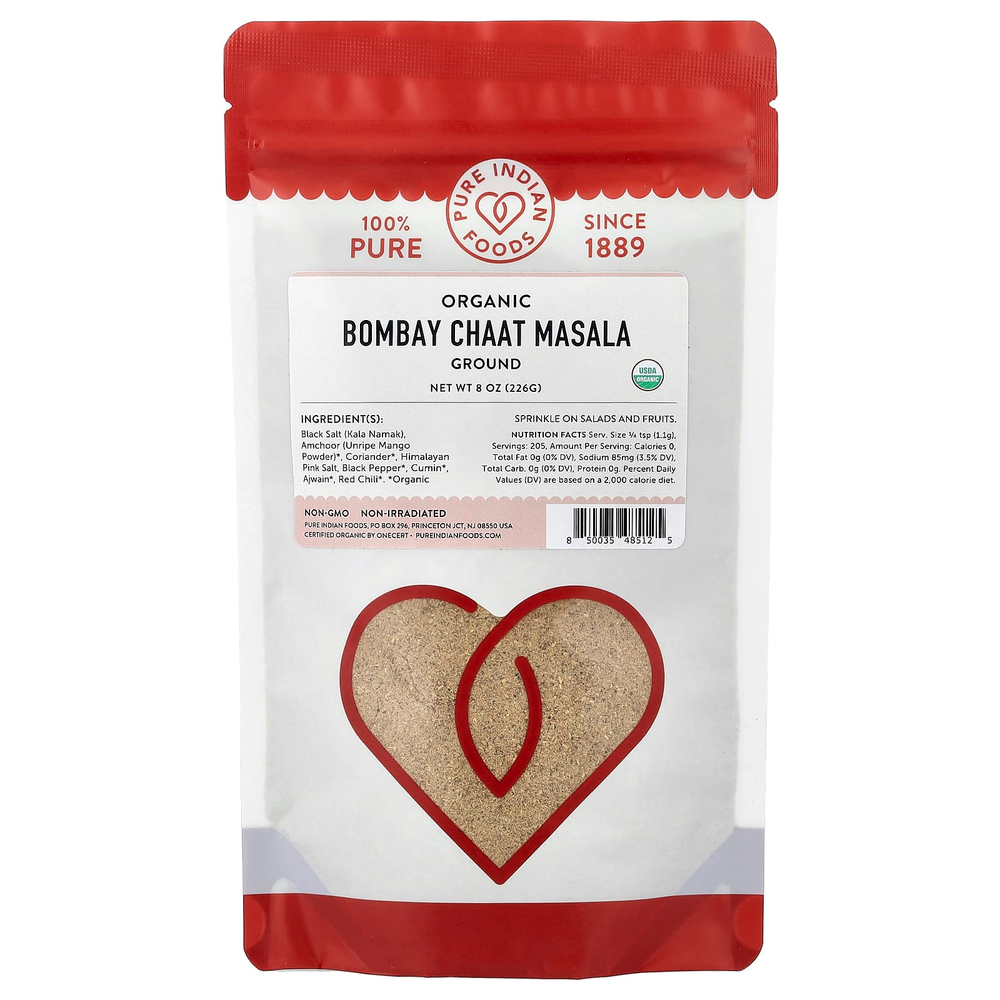 Pure Indian Foods, органический бомбейский чаат масала, молотый, 226 г (8 унций)