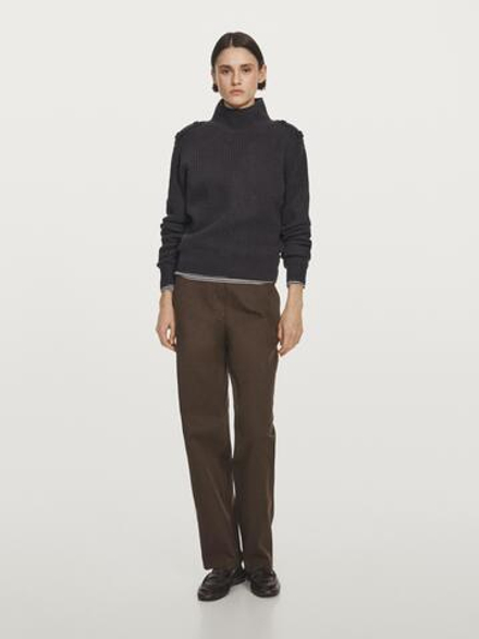 Massimo Dutti Брюки прямого кроя из смесового хлопка, шоколадный