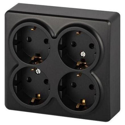 Розетка 4-м ОП Эксперт 11-2211-05 16А IP20 250В 4х2P+E Schuko с заземл. защ. шторки антрацит Эра Б0063004