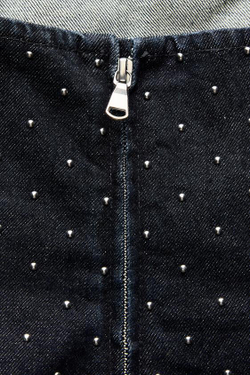 ZARA ДЖИНСОВЫЙ ТОП БАНДО TRF С ЗАКЛЕПКАМИ, ТЕМНЫЙ ИНДИГО