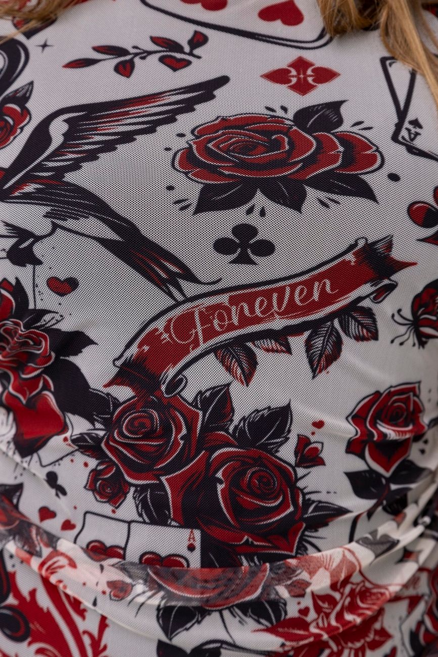 Платье из сетки, принт red roses