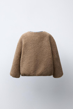 ZARA КУРТКА ИЗ ИСКУССТВЕННОЙ ОВЧИНЫ С ЦВЕТОЧНЫМ ПЭЧВОРКОМ, РЫЖЕВАТО-КОРИЧНЕВЫЙ