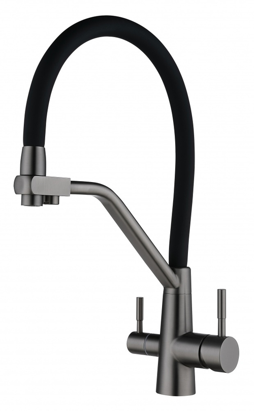 15055-PP Смес. для кухни с гиб шланг и под филт НЕРЖ (графит/серый) HANSEN (8/1шт)