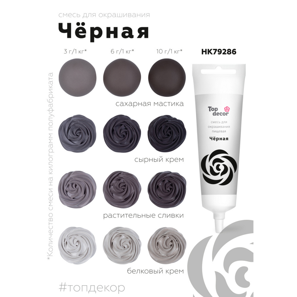 Пищевой краситель гелевый водорастворимый "ЧЁРНЫЙ" Top Decor, Россия 100гр