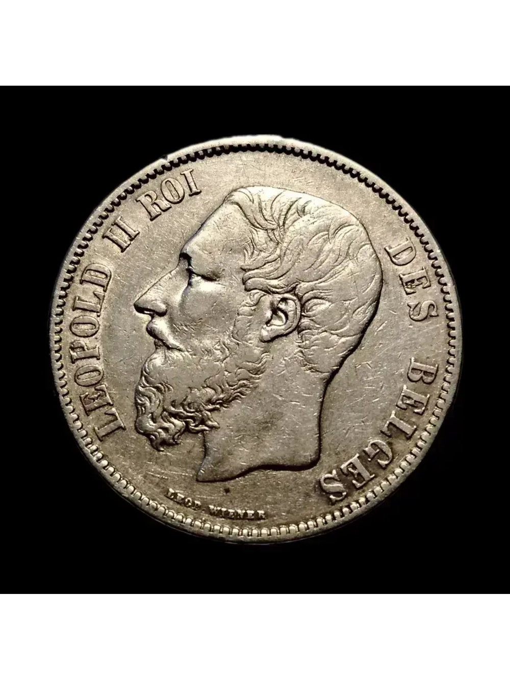 Монета Бельгии 5 франков 1869 год "Леопольд II"