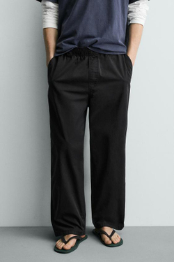 ZARA ХЛОПКОВЫЕ БРЮКИ RELAXED FIT, ЧЕРНЫЙ