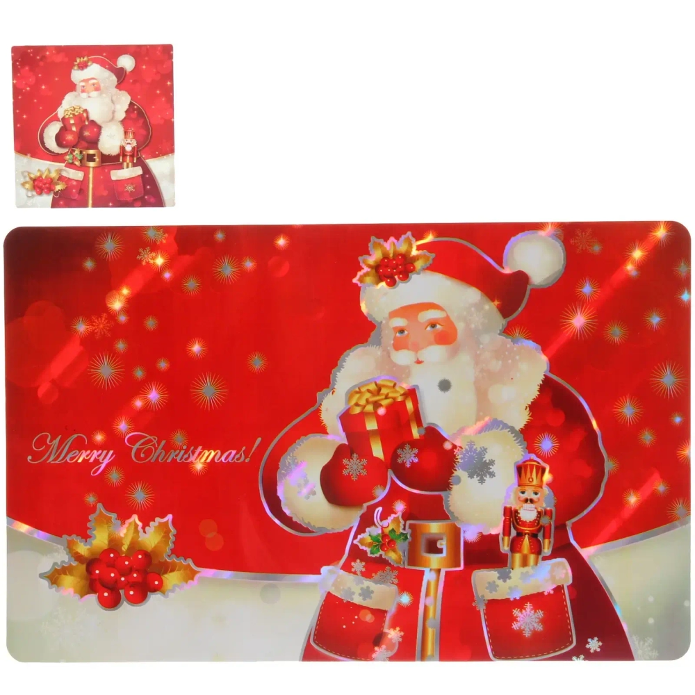 Салфетка на стол 41*26см в наборе 6+6шт «Дед Мороз с подарочками»