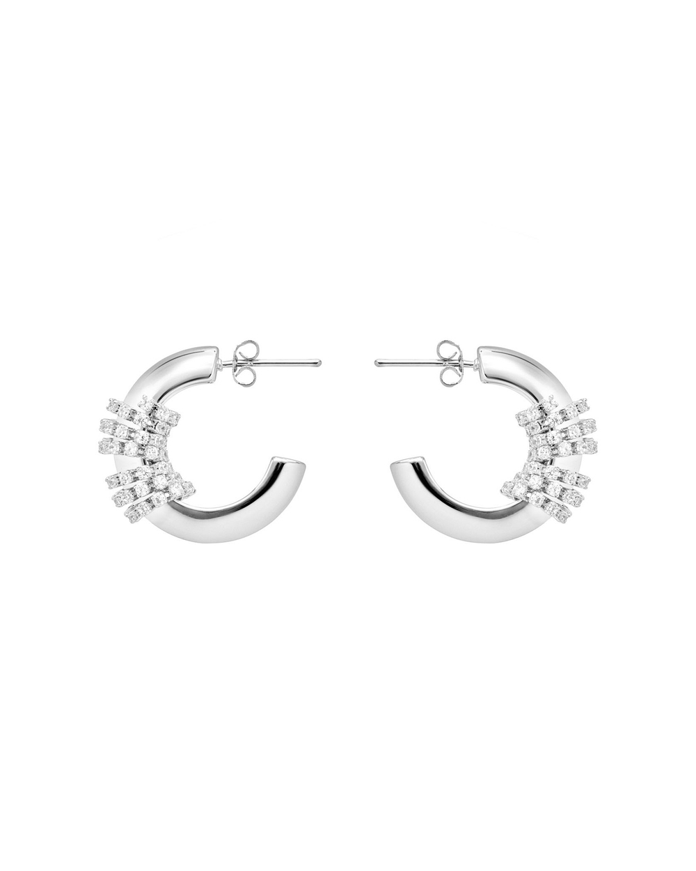 Серьги кольца, спираль из циркониев, серебро