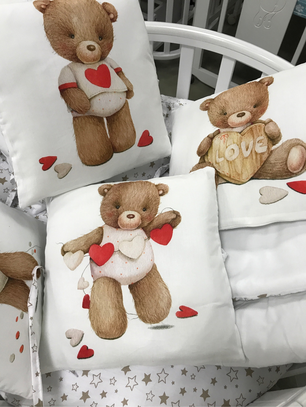 Комплект в кроватку 18 предметов "Мишка "Love you" белый", сатин