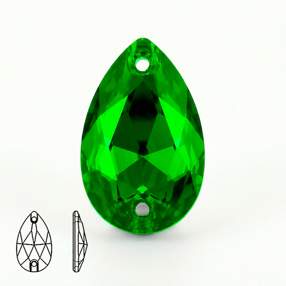 Пришивные стеклянные стразы (Emerald / Изумрудный, форма “капля” / Teardrop)