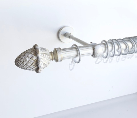 Карниз кованый рифленый для штор "Кедр" d20 мм однорядный, цвет белое золото