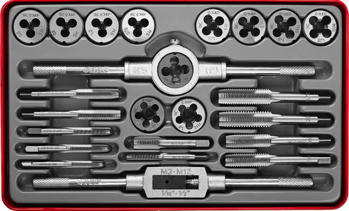 ЗУБР 24 предмета, набор метчиков и плашек, сталь 9ХС