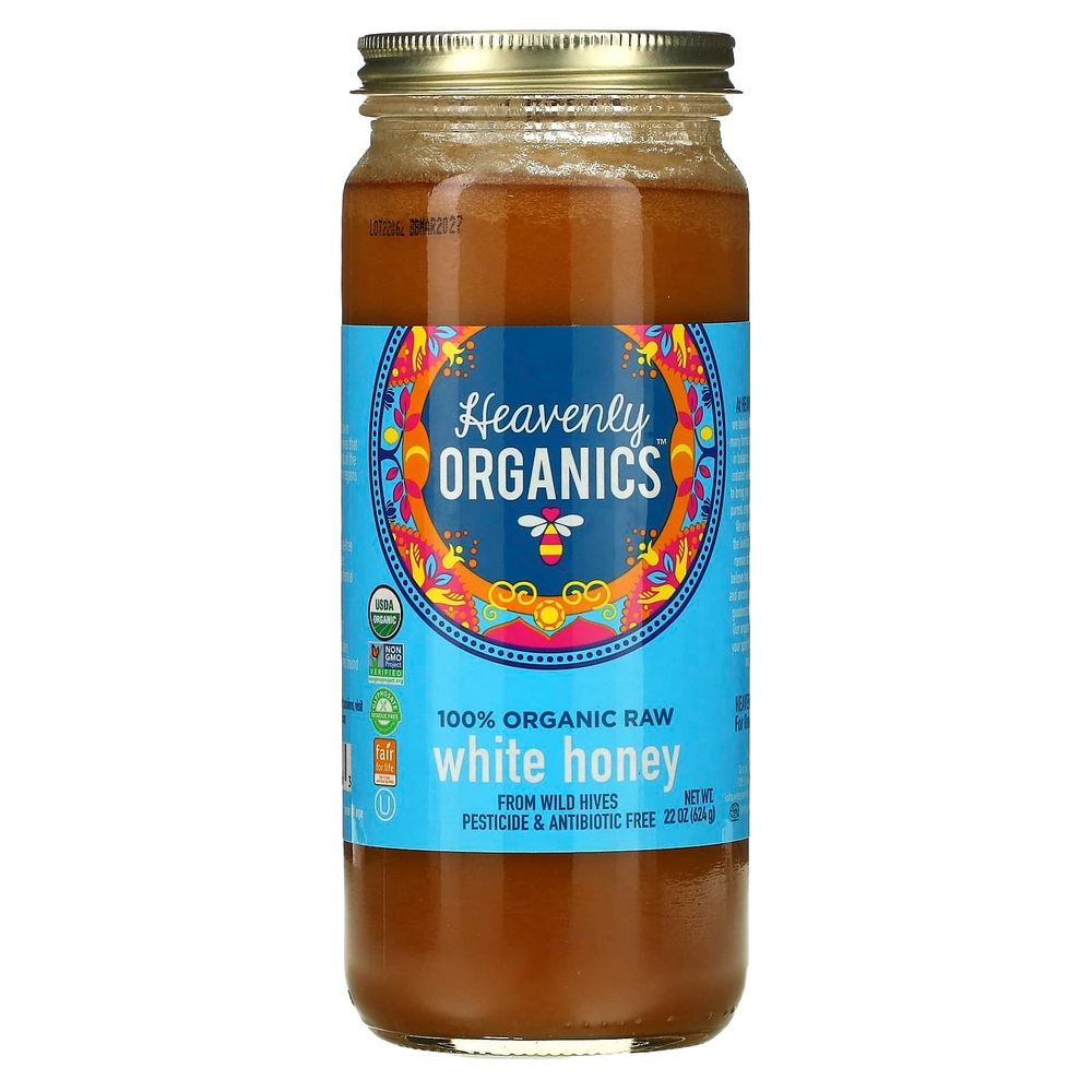 Heavenly Organics, 100% органический необработанный белый мед, 624 г (22 унции)