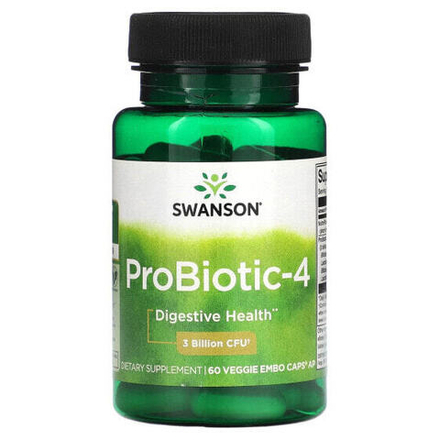 Пребиотики и пробиотики Swanson, Пробиотик-4, 3 млрд КОЕ, 60 растительных капсул для эмбо