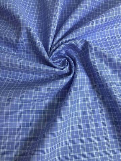 Коттон рубашечный, принт клетка белая/синяя на голубом, хлопок