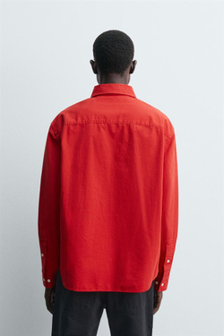 ZARА РУБАШКА RELAXED FIT ИЗ ПЛОТНОГО ХЛОПКА, КРАСНЫЙ