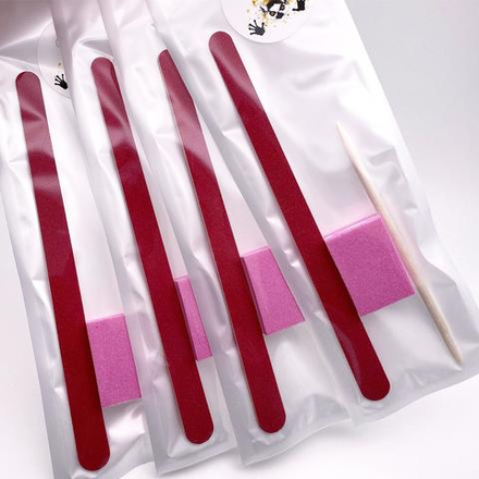 1540 Индивидуальный набор для маникюра (пилка красная 180/220 грит, баф 100/180 грит, апельсиновая палочка)