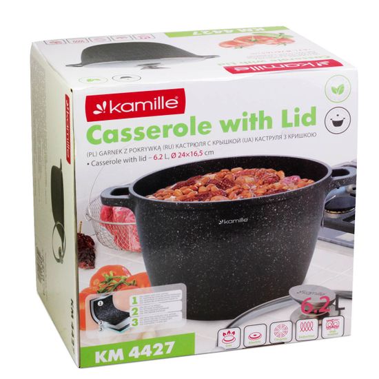 Кастрюля 6,2 л. из литого алюминия Kamille KM 4427 с мраморным покрытием