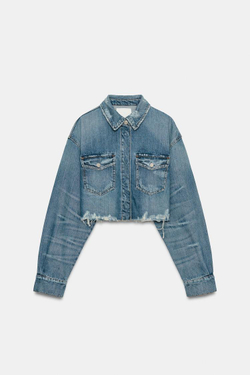 ZARA УКОРОЧЕННАЯ ДЖИНСОВАЯ КУРТКА-РУБАШКА TRF, СИНИЙ