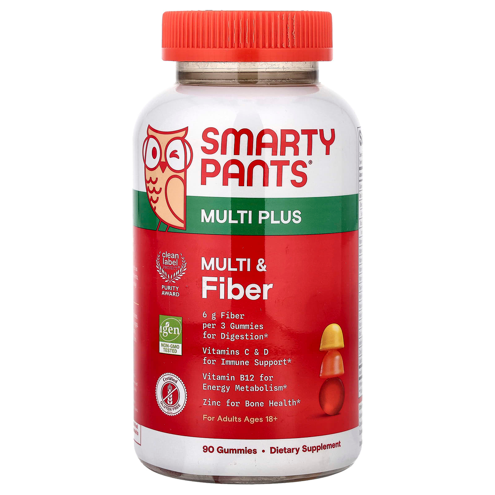 SmartyPants, Multi Plus, мультивитамины и клетчатка, со вкусом клубники, апельсина и лимона, 90 жевательных таблеток