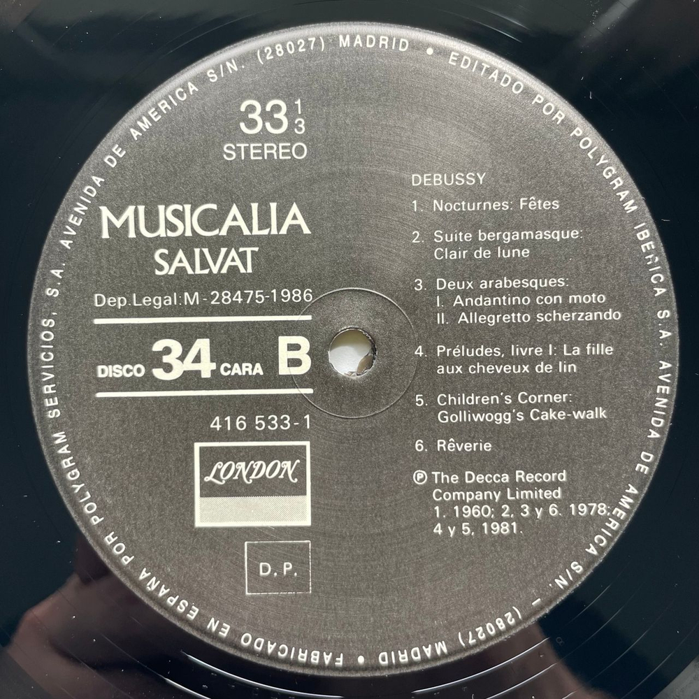 Винтажная виниловая пластинка LP Musicalia 34 Claude Debussy Клод Дебюсси (Испания 1986)