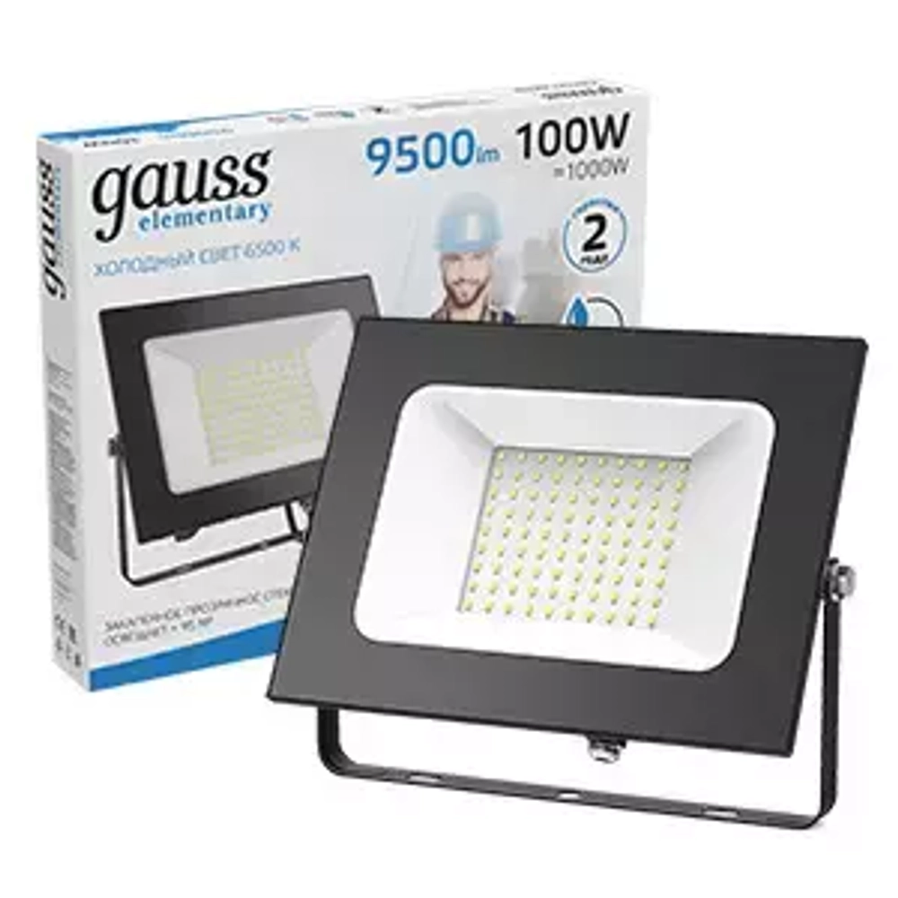 Прожектор Gauss LED Elementary 100W 6500 lm IP65 3000K черный  613527100